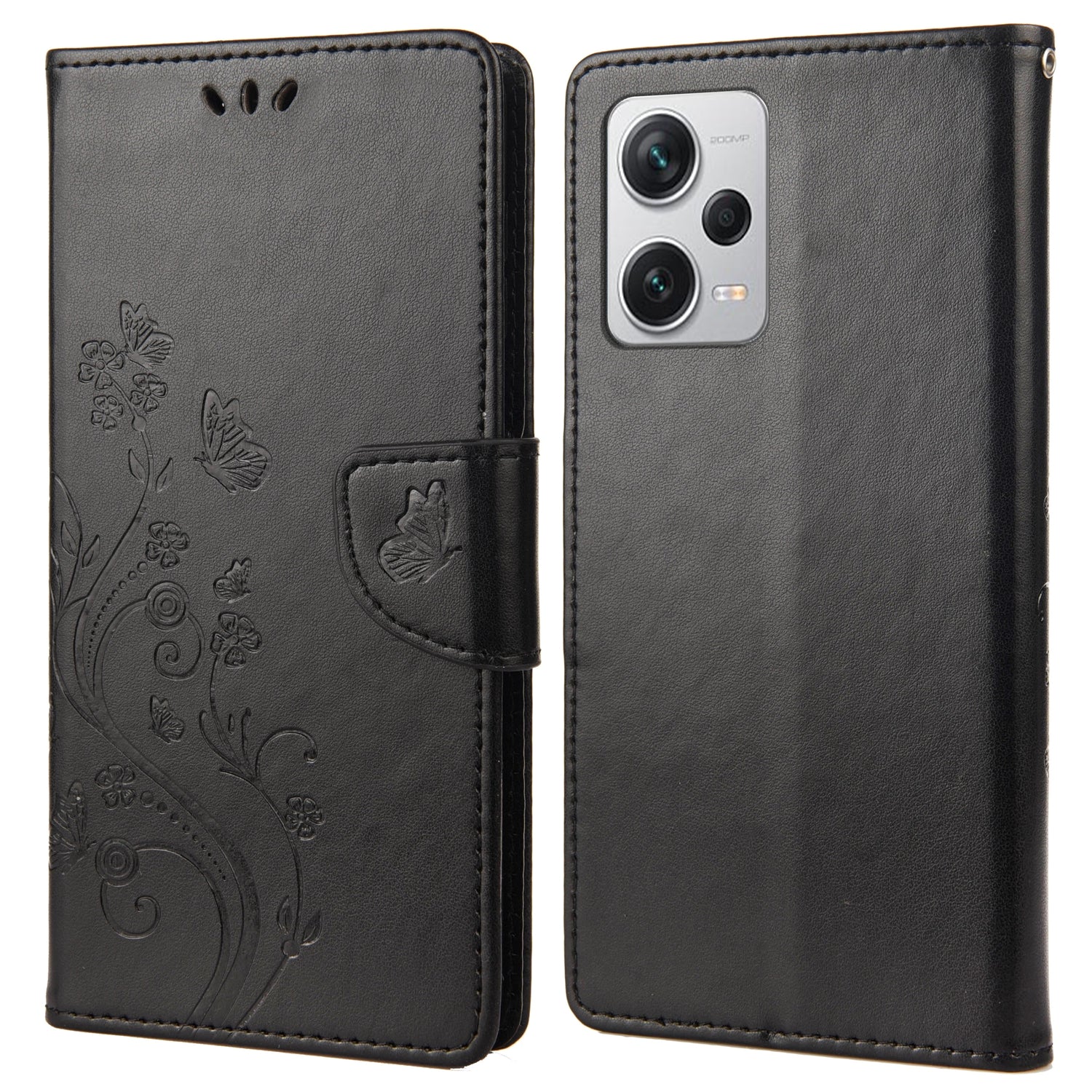 For Xiaomi Redmi Note 12 Pro+ 5G Stand Phone Case PU Leather Flower Butterfly Imprinted Wallet Cover