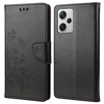 For Xiaomi Redmi Note 12 Pro+ 5G Stand Phone Case PU Leather Flower Butterfly Imprinted Wallet Cover