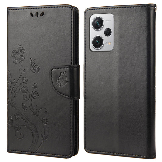 For Xiaomi Redmi Note 12 Pro+ 5G Stand Phone Case PU Leather Flower Butterfly Imprinted Wallet Cover