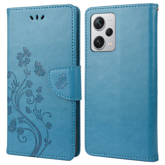 For Xiaomi Redmi Note 12 Pro+ 5G Stand Phone Case PU Leather Flower Butterfly Imprinted Wallet Cover