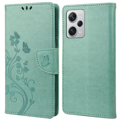 For Xiaomi Redmi Note 12 Pro+ 5G Stand Phone Case PU Leather Flower Butterfly Imprinted Wallet Cover