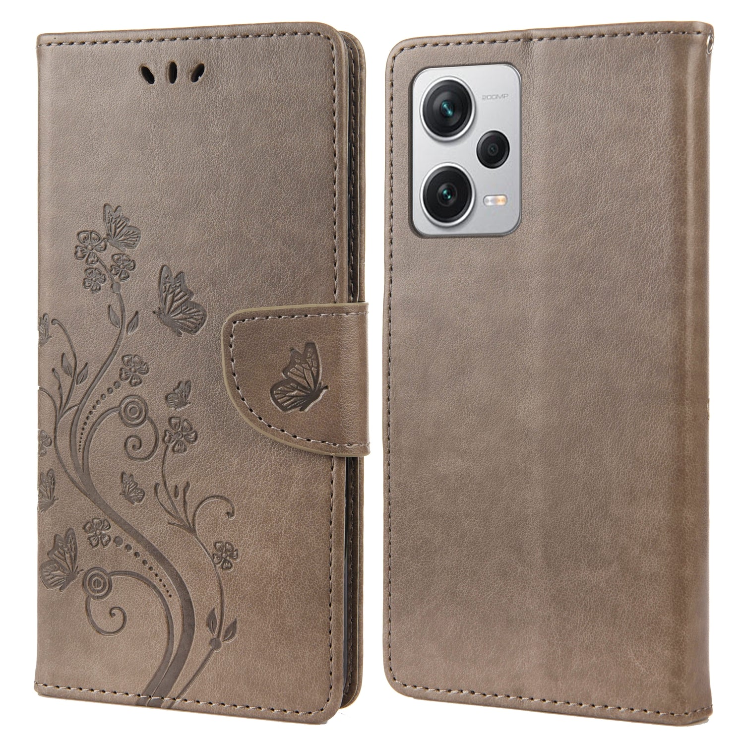 For Xiaomi Redmi Note 12 Pro+ 5G Stand Phone Case PU Leather Flower Butterfly Imprinted Wallet Cover