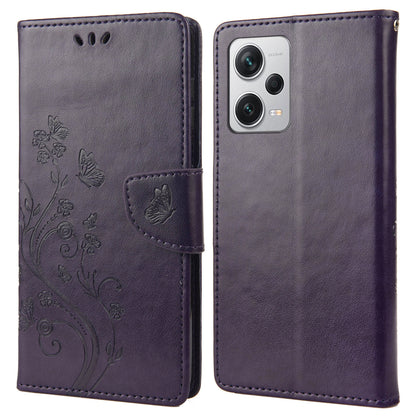 For Xiaomi Redmi Note 12 Pro+ 5G Stand Phone Case PU Leather Flower Butterfly Imprinted Wallet Cover