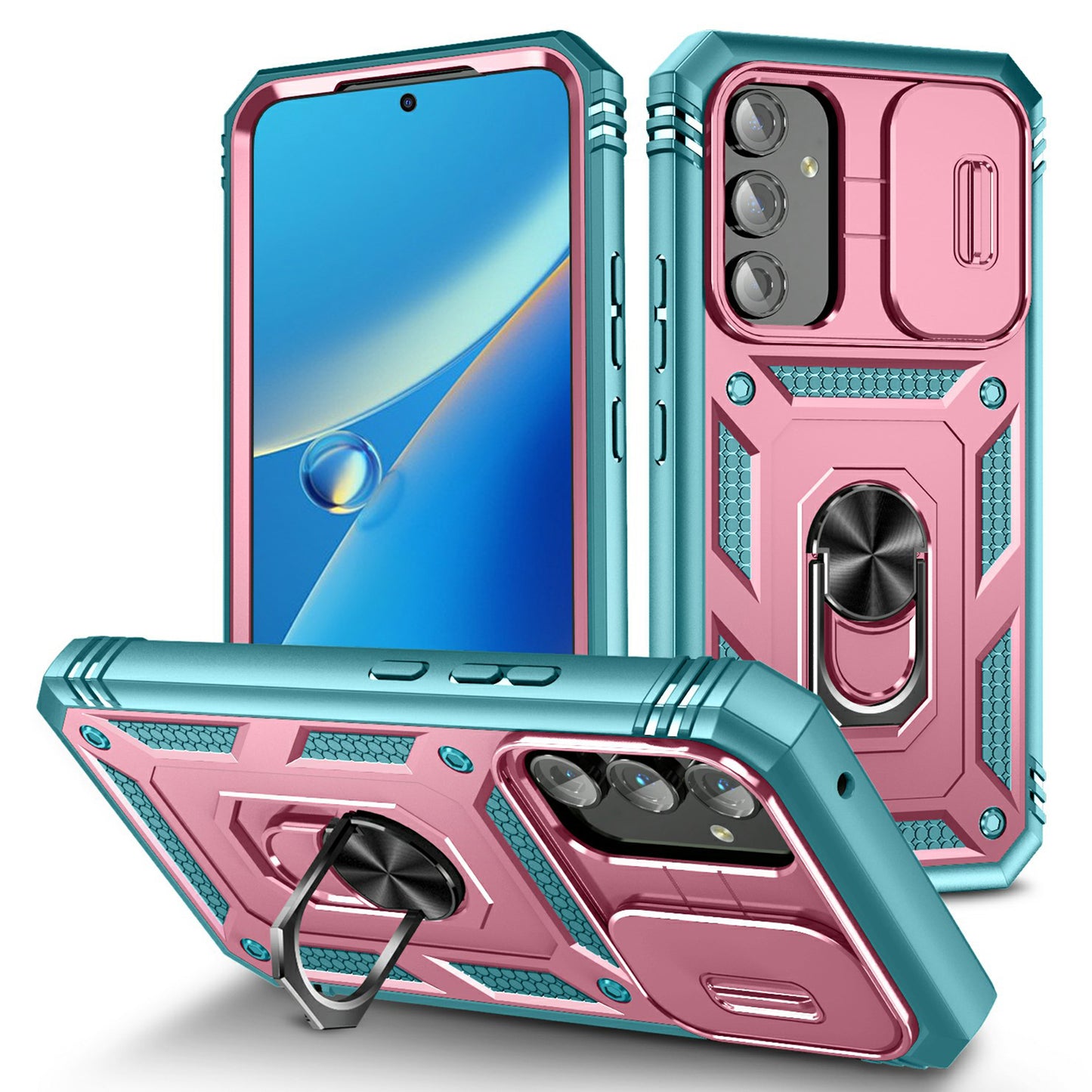 For Samsung Galaxy A54 5G PC TPU Case Kickstand Shockproof Cover with Card Slot, Lens Guard