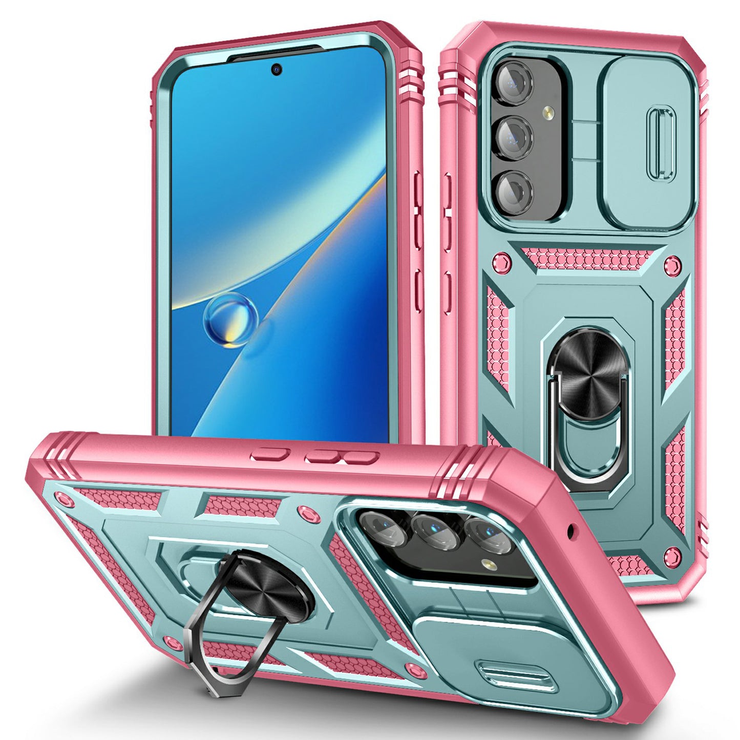 For Samsung Galaxy A54 5G PC TPU Case Kickstand Shockproof Cover with Card Slot, Lens Guard
