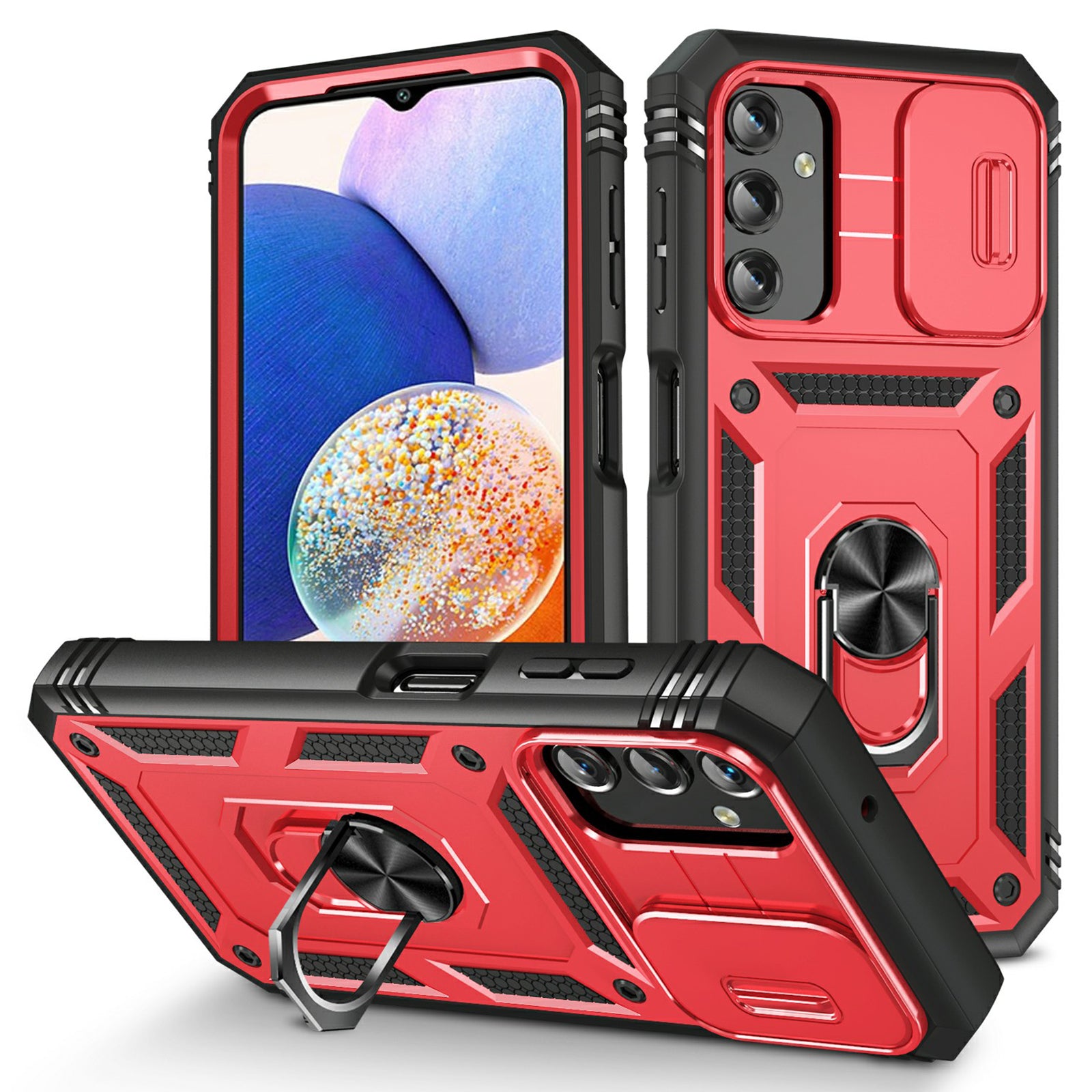 Shockproof Case for Samsung Galaxy A14 4G Kickstand PC TPU Cover with Card Slot, Lens Guard