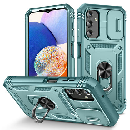 Shockproof Case for Samsung Galaxy A14 4G Kickstand PC TPU Cover with Card Slot, Lens Guard