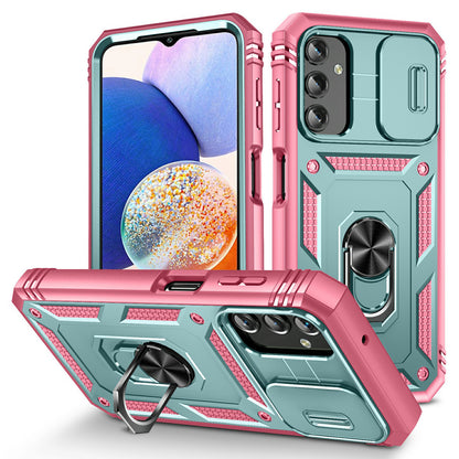 Shockproof Case for Samsung Galaxy A14 4G Kickstand PC TPU Cover with Card Slot, Lens Guard