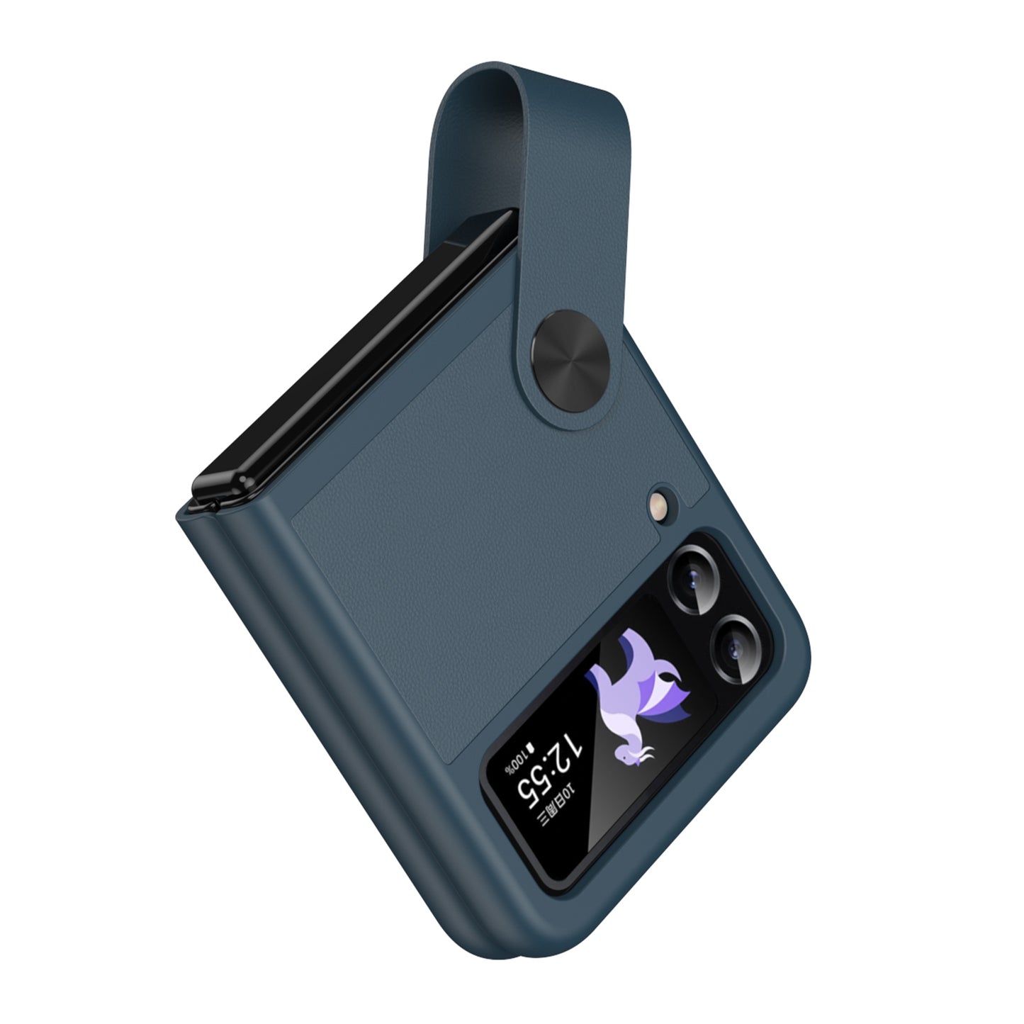 For Samsung Galaxy Z Flip4 5G PU Leather + PC Phone Case Finger Strap Holder Kickstand Cover