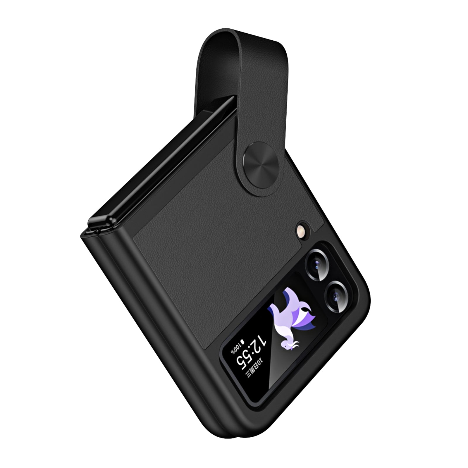 For Samsung Galaxy Z Flip4 5G PU Leather + PC Phone Case Finger Strap Holder Kickstand Cover