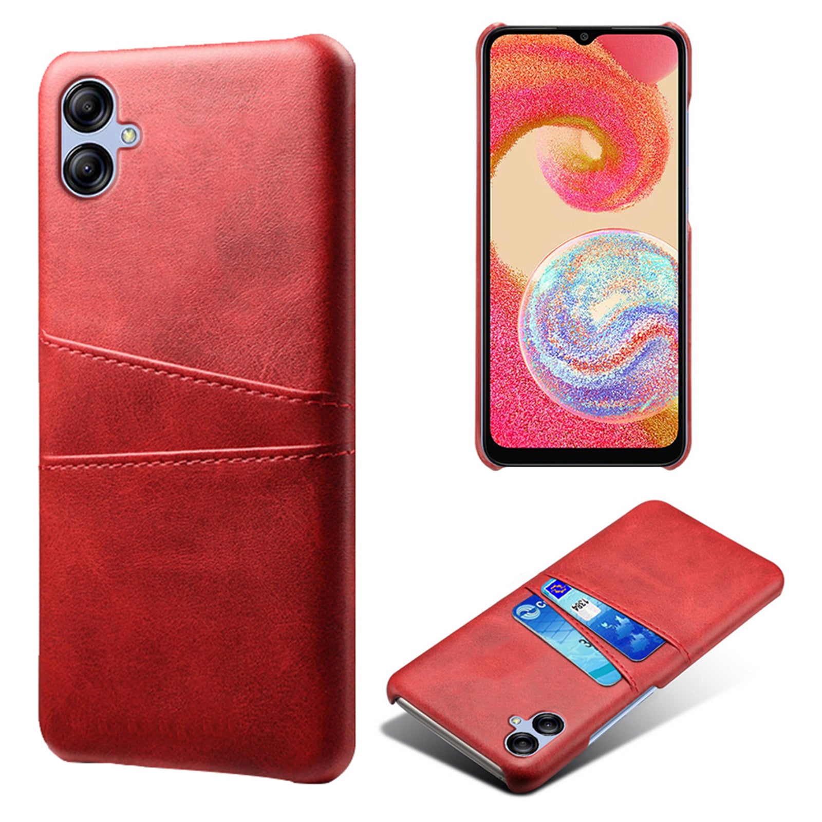 For Samsung Galaxy A04e 4G / M04 4G / F04 4G Smartphone Cover Dual Card Slots PC+PU Leather Phone Case
