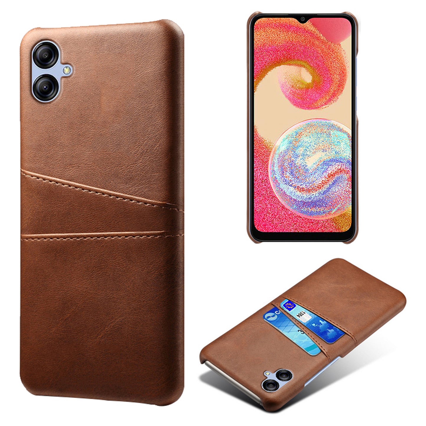 For Samsung Galaxy A04e 4G / M04 4G / F04 4G Smartphone Cover Dual Card Slots PC+PU Leather Phone Case