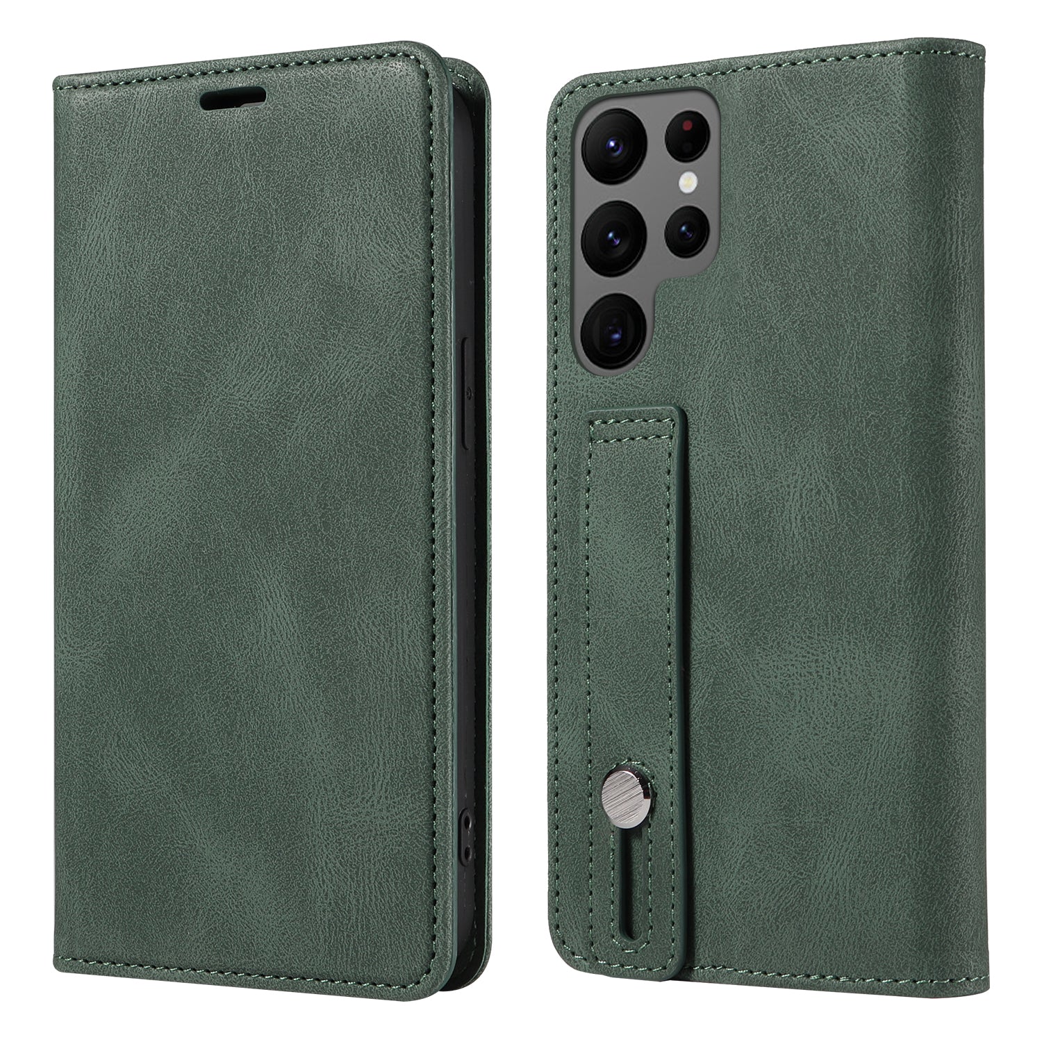 For Samsung Galaxy S23 Ultra Phone Cover Wristband Leather Phone Stand Case Wallet with Magnetic Closure