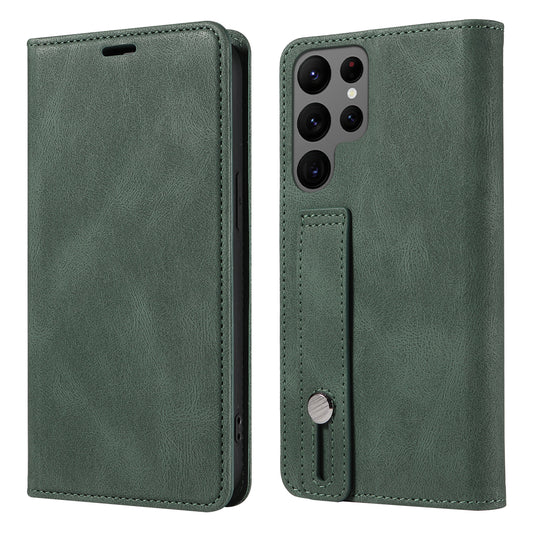 For Samsung Galaxy S23 Ultra Phone Cover Wristband Leather Phone Stand Case Wallet with Magnetic Closure