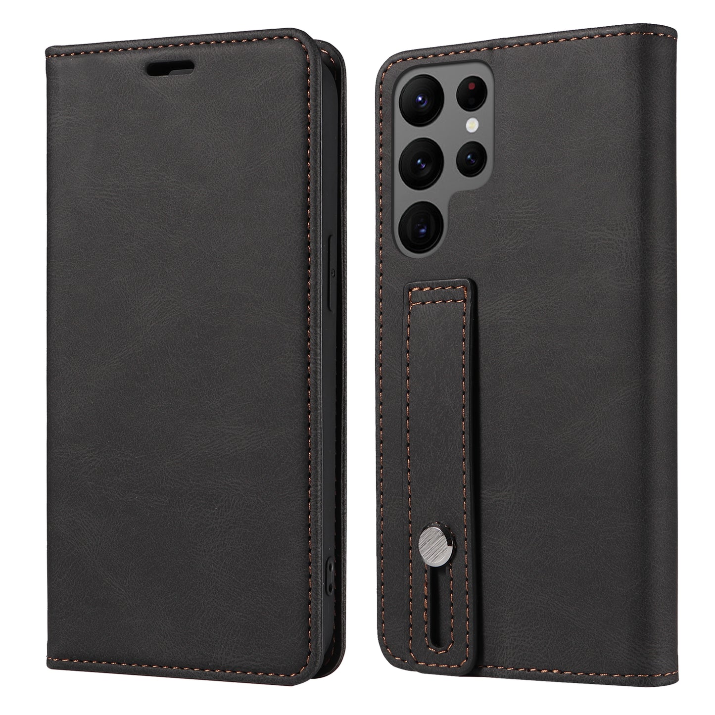 For Samsung Galaxy S23 Ultra Phone Cover Wristband Leather Phone Stand Case Wallet with Magnetic Closure