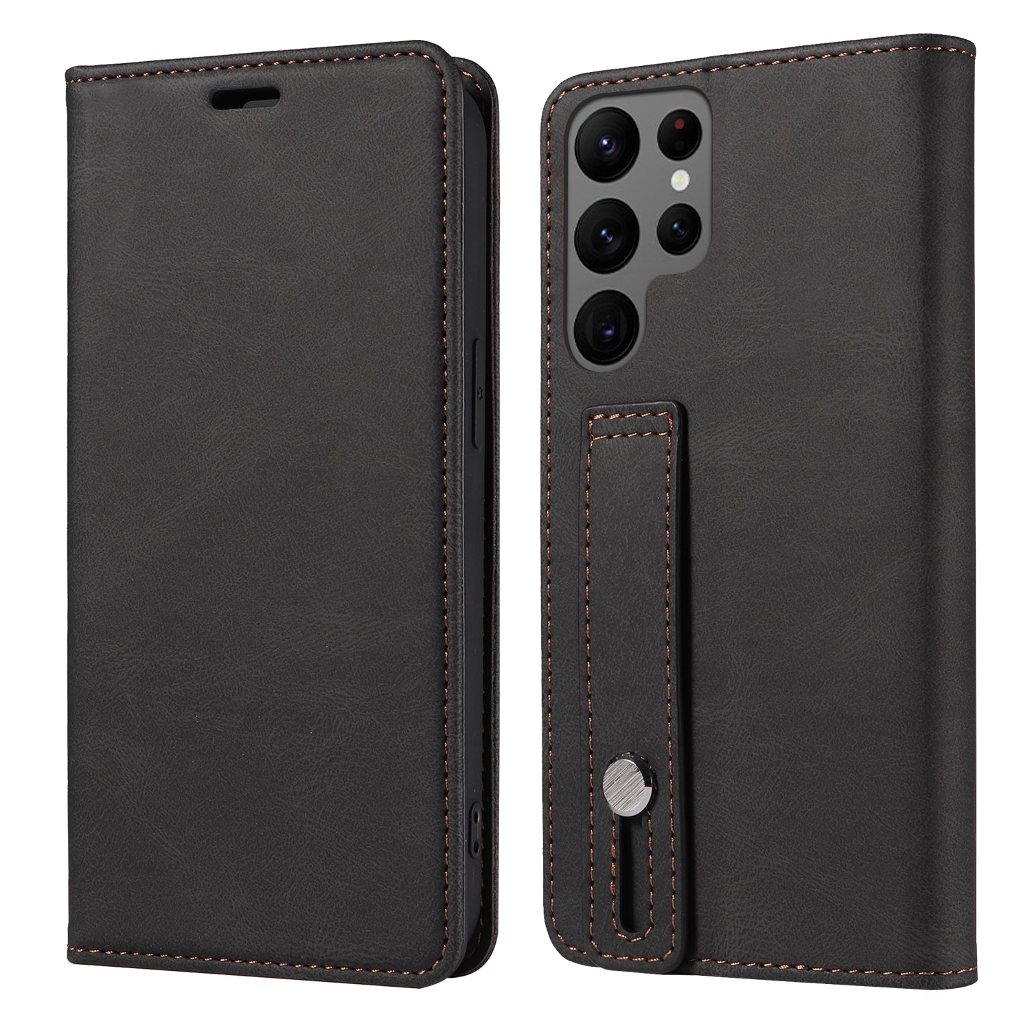 For Samsung Galaxy S23 Ultra Phone Cover Wristband Leather Phone Stand Case Wallet with Magnetic Closure