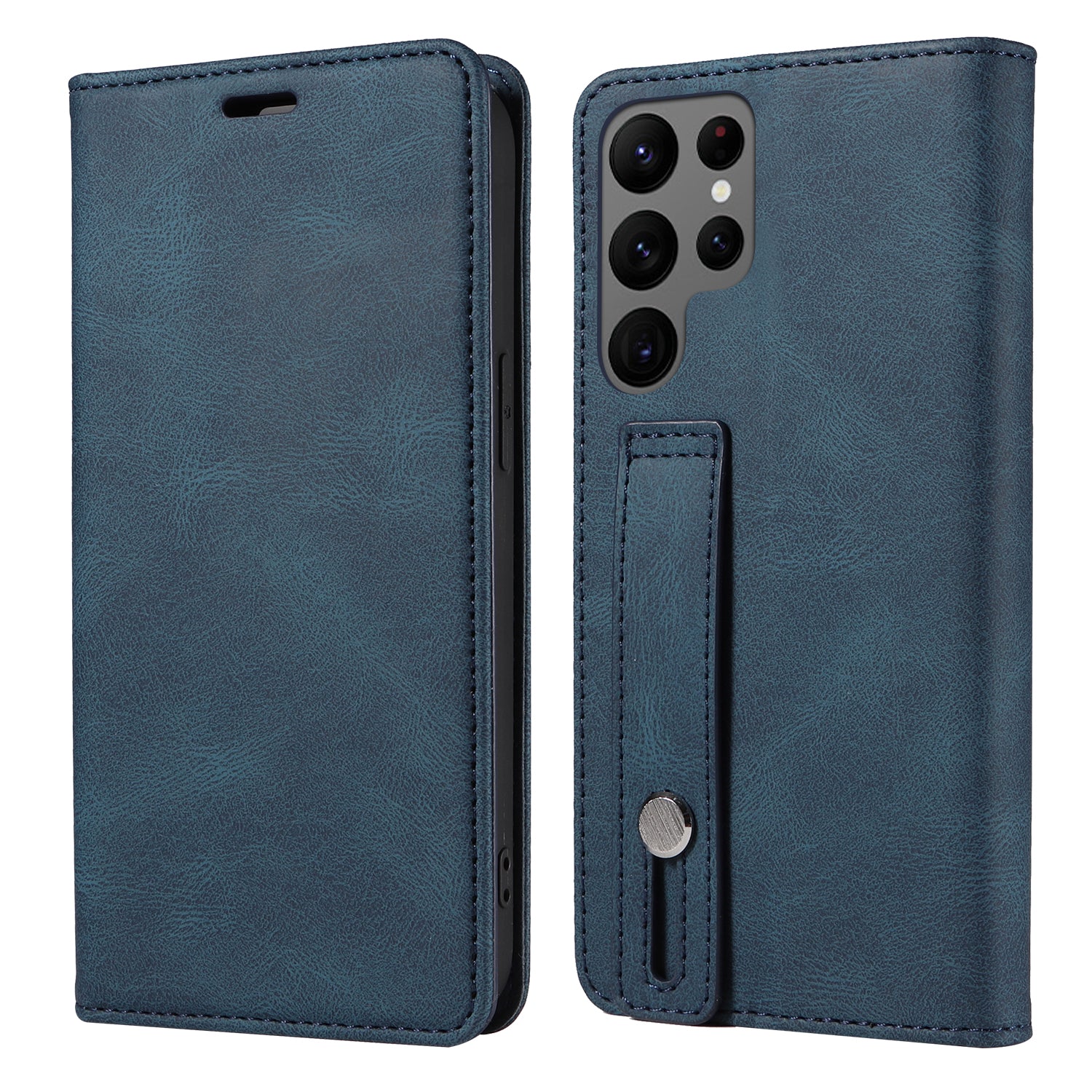For Samsung Galaxy S23 Ultra Phone Cover Wristband Leather Phone Stand Case Wallet with Magnetic Closure
