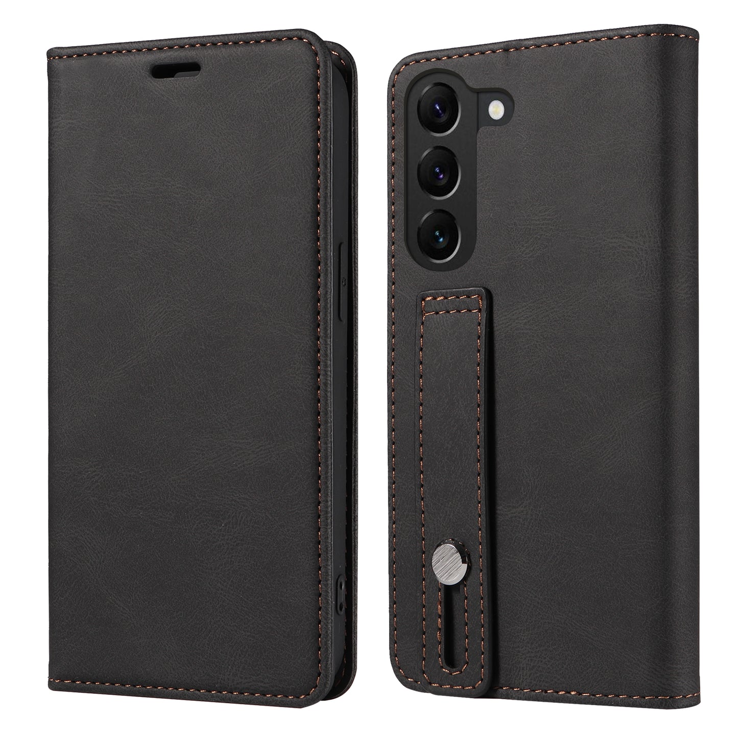 For Samsung Galaxy S23 Anti-Scratch Phone Case Wallet Wristband Leather Magnetic Phone Stand Cover