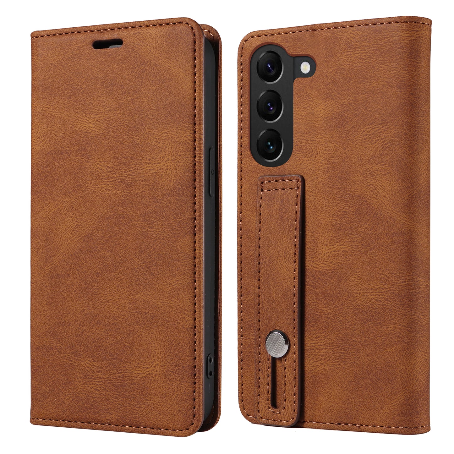 For Samsung Galaxy S23 Anti-Scratch Phone Case Wallet Wristband Leather Magnetic Phone Stand Cover