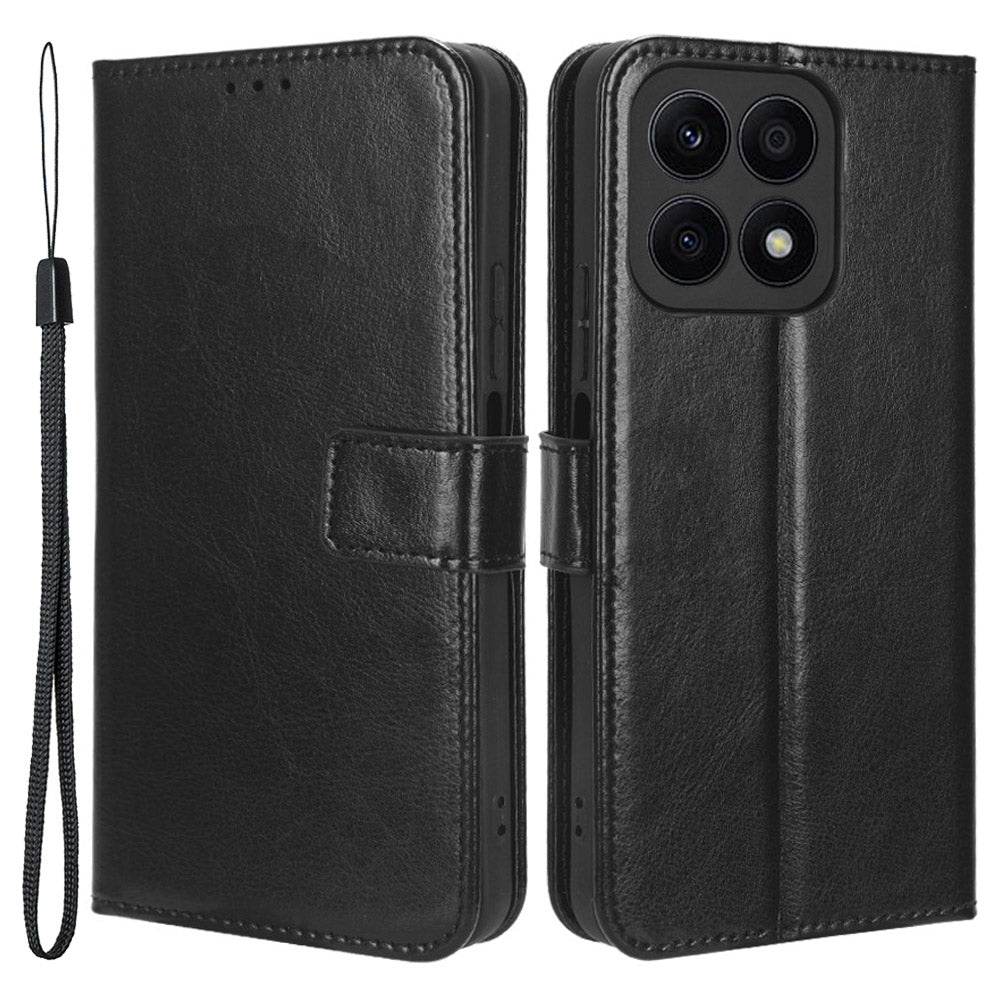 For Honor X8a 4G PU Leather Phone Case Wallet Crazy Horse Texture Stand Flip Folio Cover