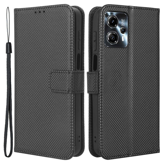 For Motorola Moto G13 4G / G23 4G Diamond Texture Phone Stand Cover PU Leather Wallet Dorp-proof Case
