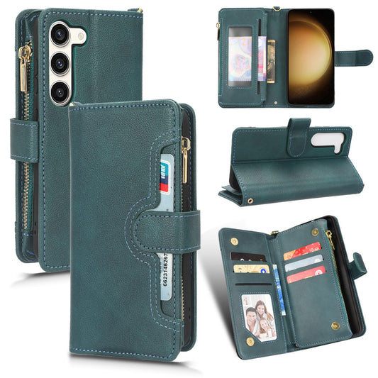 For Samsung Galaxy S23 Wallet Zipper Pocket Phone Case Shockproof Phone Cover with Strap