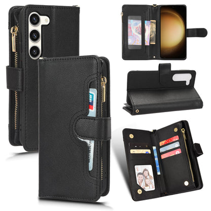 For Samsung Galaxy S23+ Anti-fall Wallet Zipper Pocket Phone Case Cellphone Cover with Strap