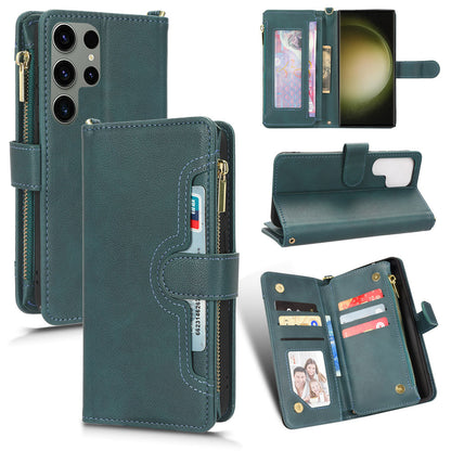 For Samsung Galaxy S23 Ultra Cellphone Cover, Wallet Zipper Pocket Phone Case with Strap