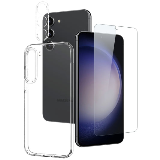 NORTHJO For Samsung Galaxy S23+ TPU Case Phone Cover+Tempered Glass Film+Camera Lens Protector (Support Fingerprint Unlock)