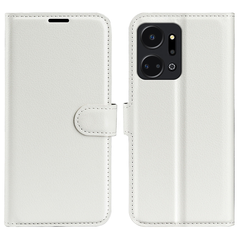For Honor X7a 4G Stand Wallet PU Leather Phone Case Litchi Texture Anti-scratch Phone Cover