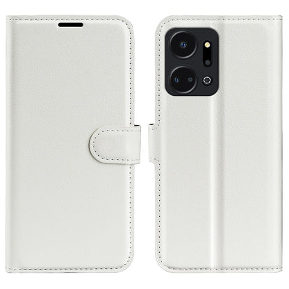 For Honor X7a 4G Stand Wallet PU Leather Phone Case Litchi Texture Anti-scratch Phone Cover