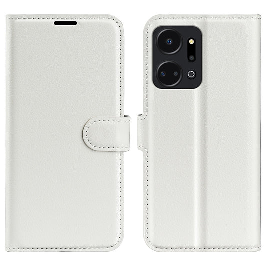 For Honor X7a 4G Stand Wallet PU Leather Phone Case Litchi Texture Anti-scratch Phone Cover