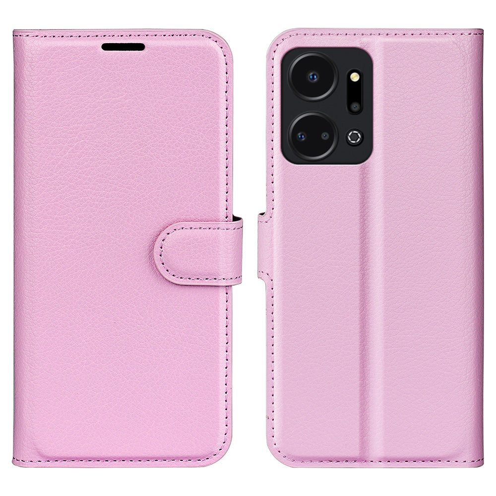 For Honor X7a 4G Stand Wallet PU Leather Phone Case Litchi Texture Anti-scratch Phone Cover