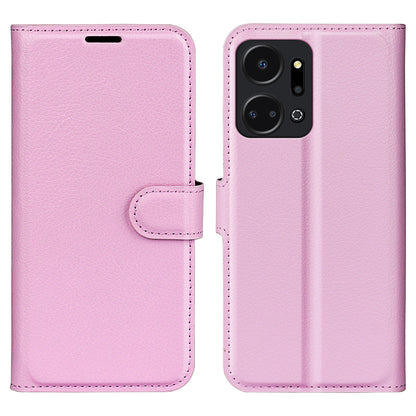 For Honor X7a 4G Stand Wallet PU Leather Phone Case Litchi Texture Anti-scratch Phone Cover