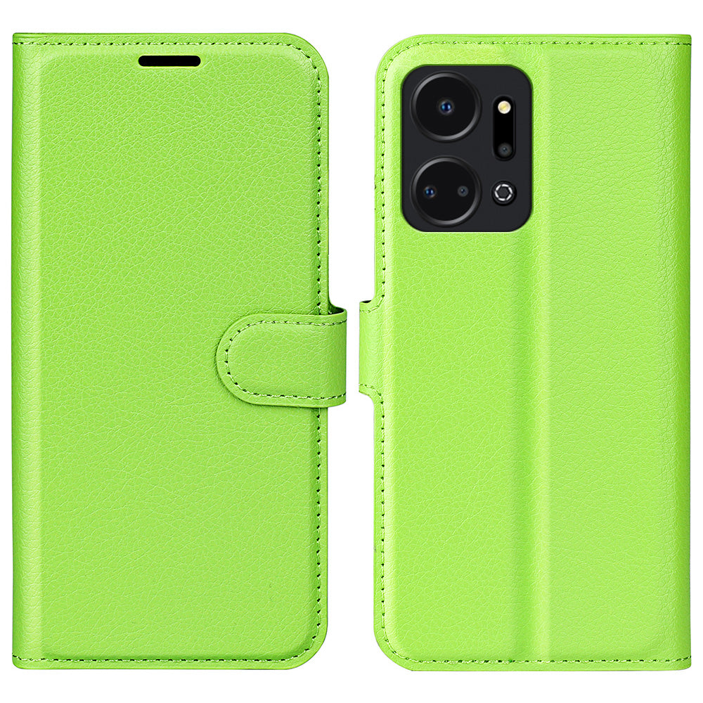 For Honor X7a 4G Stand Wallet PU Leather Phone Case Litchi Texture Anti-scratch Phone Cover