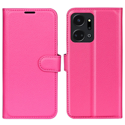 For Honor X7a 4G Stand Wallet PU Leather Phone Case Litchi Texture Anti-scratch Phone Cover