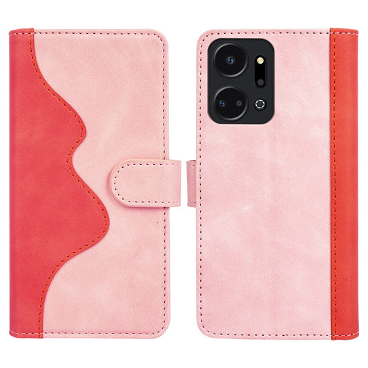 For Honor X7a 4G Anti-fall Phone Case Dual Color Splicing Stand Wallet PU Leather Cell Phone Cover
