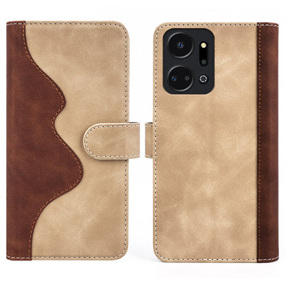 For Honor X7a 4G Anti-fall Phone Case Dual Color Splicing Stand Wallet PU Leather Cell Phone Cover