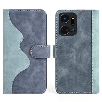 For Honor X7a 4G Anti-fall Phone Case Dual Color Splicing Stand Wallet PU Leather Cell Phone Cover