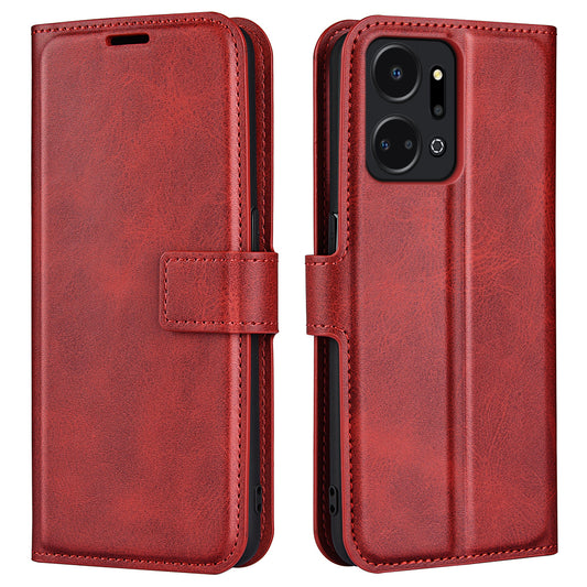 Cell Phone Case For Honor X7a 4G , Wallet Square Magnetic Clasp Calf Texture Stand Phone Cover