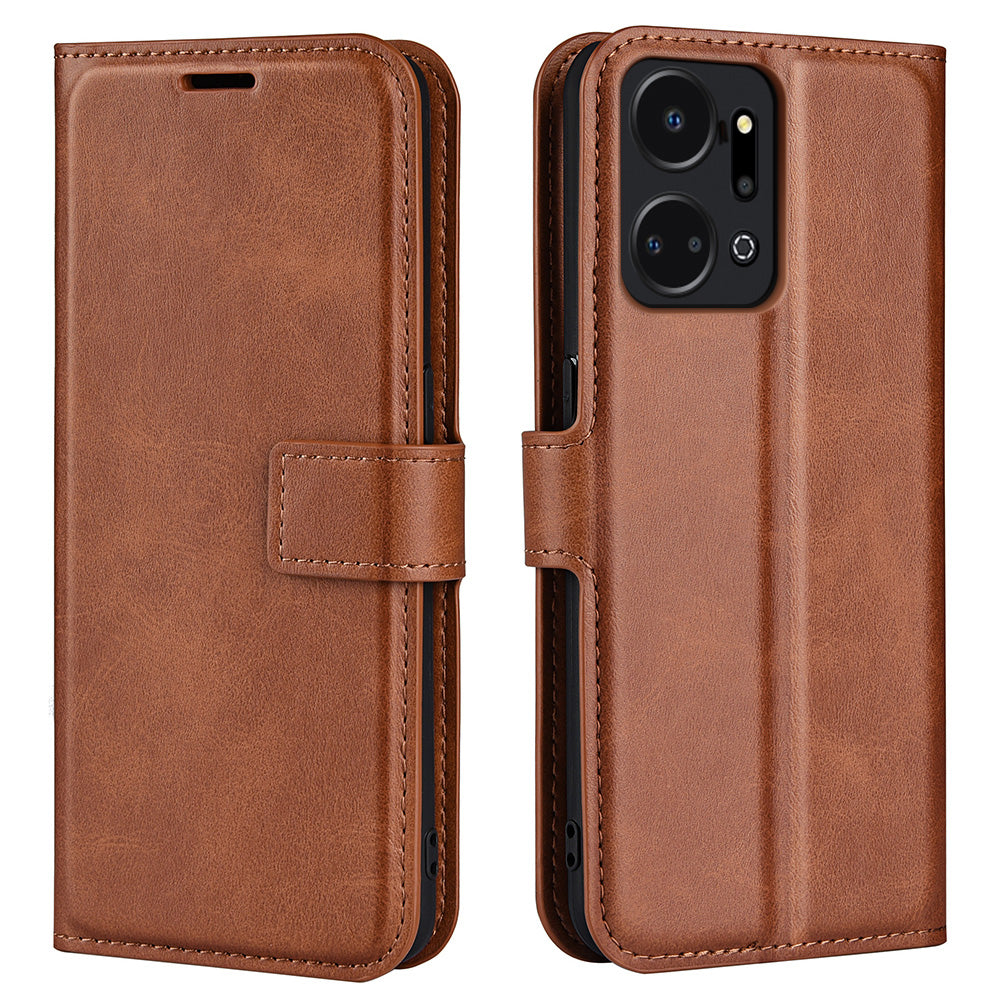 Cell Phone Case For Honor X7a 4G , Wallet Square Magnetic Clasp Calf Texture Stand Phone Cover
