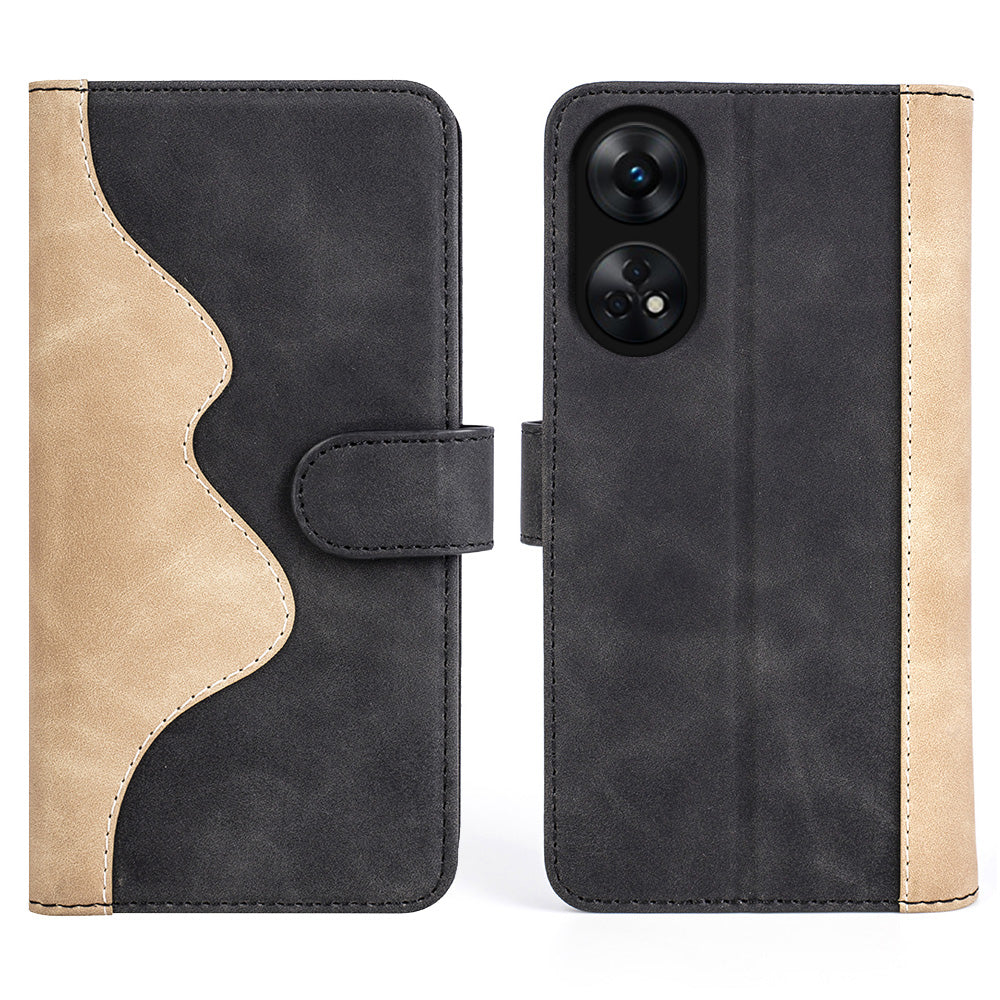 For Oppo Reno8 T 4G Dual Color Splicing Cell Phone Case with Stand Wallet Leather Protective Phone Cover