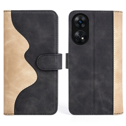 For Oppo Reno8 T 4G Dual Color Splicing Cell Phone Case with Stand Wallet Leather Protective Phone Cover