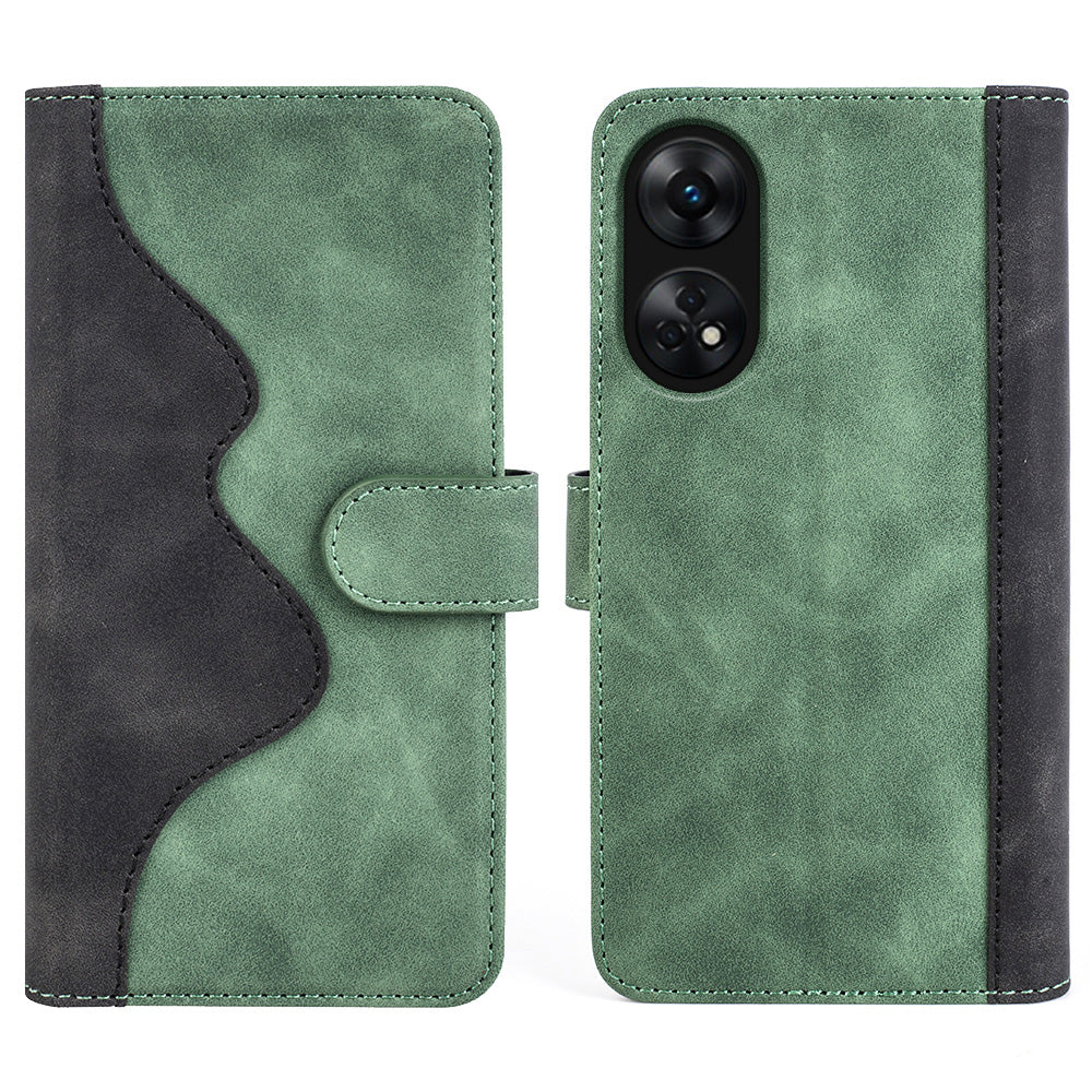 For Oppo Reno8 T 4G Dual Color Splicing Cell Phone Case with Stand Wallet Leather Protective Phone Cover