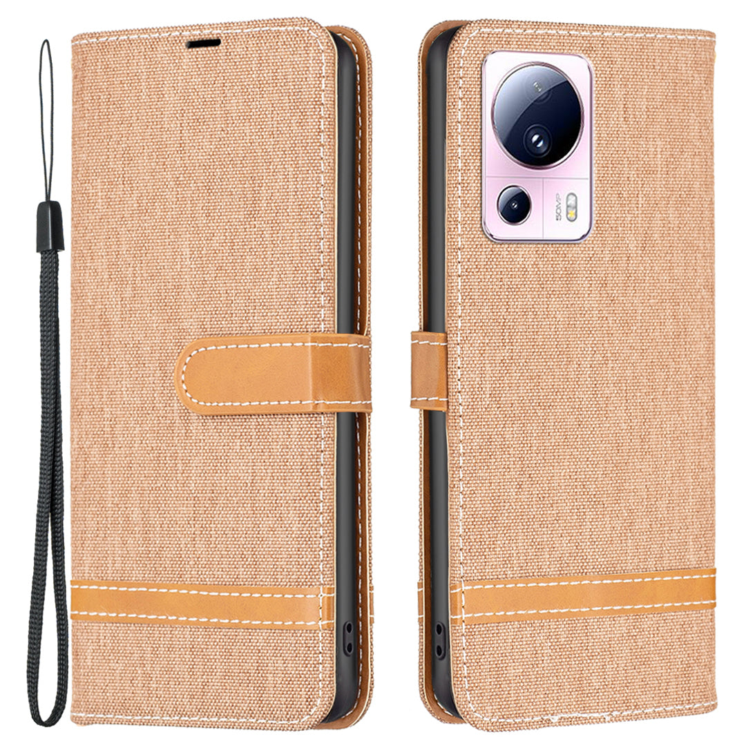 For Xiaomi 13 Lite / Civi 2 5G Jeans Cloth Splicing PU Leather Wallet Cover Anti-drop Flip Stand Phone Case