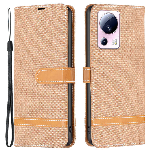 For Xiaomi 13 Lite / Civi 2 5G Jeans Cloth Splicing PU Leather Wallet Cover Anti-drop Flip Stand Phone Case