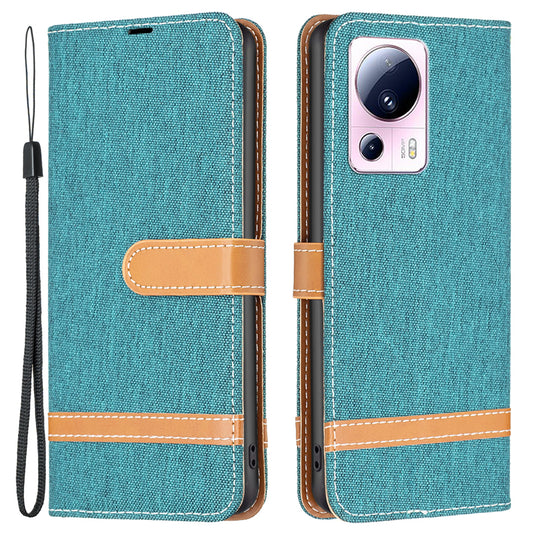 For Xiaomi 13 Lite / Civi 2 5G Jeans Cloth Splicing PU Leather Wallet Cover Anti-drop Flip Stand Phone Case