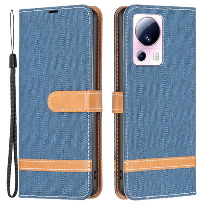 For Xiaomi 13 Lite / Civi 2 5G Jeans Cloth Splicing PU Leather Wallet Cover Anti-drop Flip Stand Phone Case
