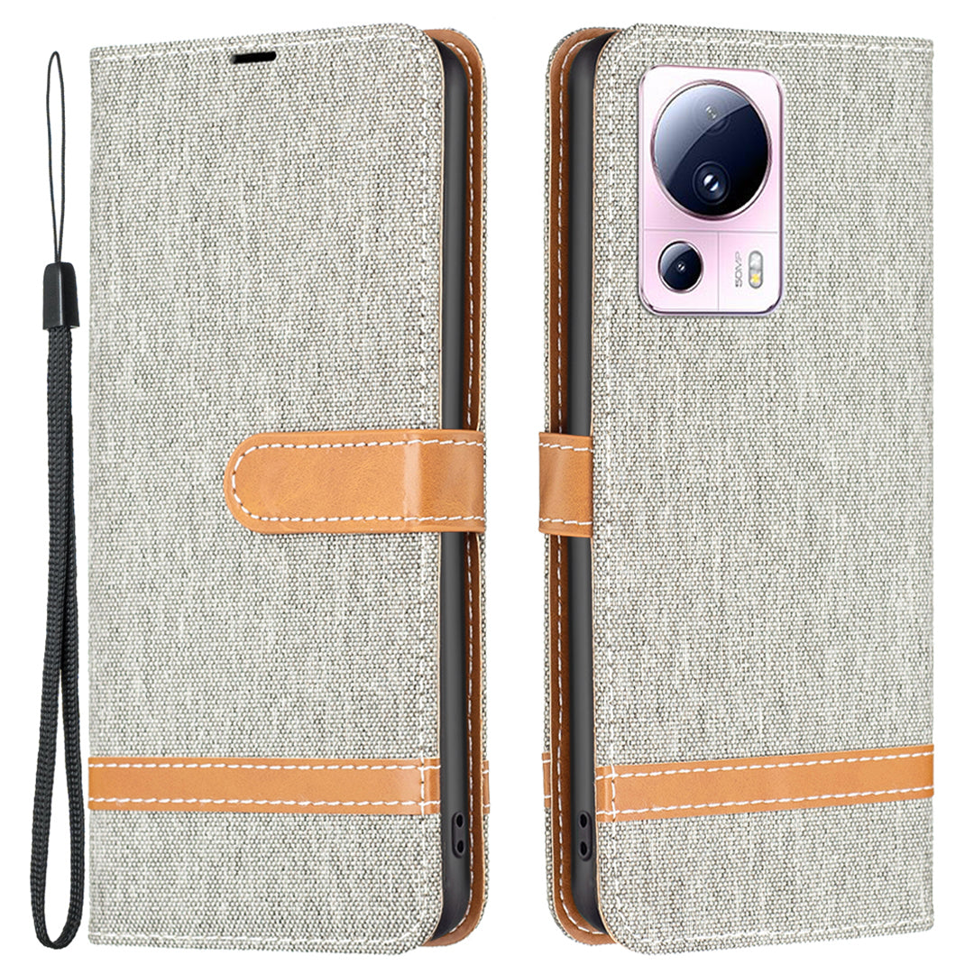 For Xiaomi 13 Lite / Civi 2 5G Jeans Cloth Splicing PU Leather Wallet Cover Anti-drop Flip Stand Phone Case