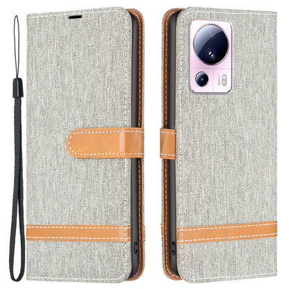 For Xiaomi 13 Lite / Civi 2 5G Jeans Cloth Splicing PU Leather Wallet Cover Anti-drop Flip Stand Phone Case